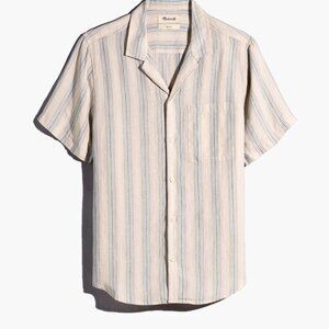Madewell Men's Linen Easy Short-Sleeve Shirt | Size XS | Ocean Stripe Print